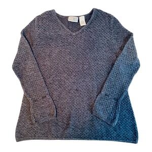 Baby and Me Maternity Sweater Womens Medium Blue Cotton V-Neck Textured Knit